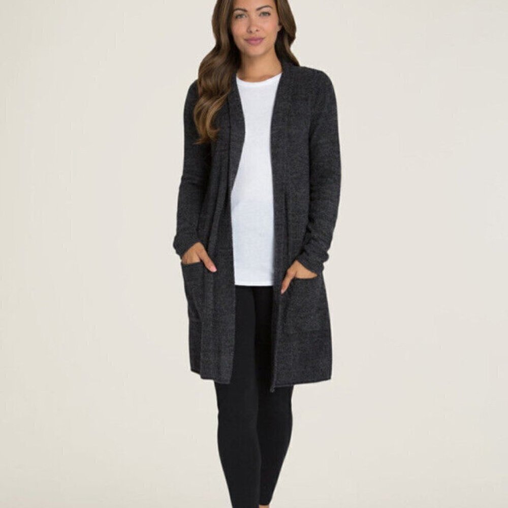 BAREFOOT DREAMS CozyChic Cali Open Front Cardigan Sweater Charcoal Grey